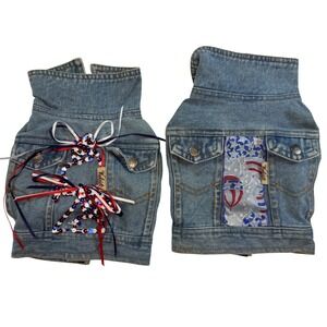 Woolrich Small Dog Denim Jacket Vest Set Patriotic Sequin Stars Blue Medium Wash